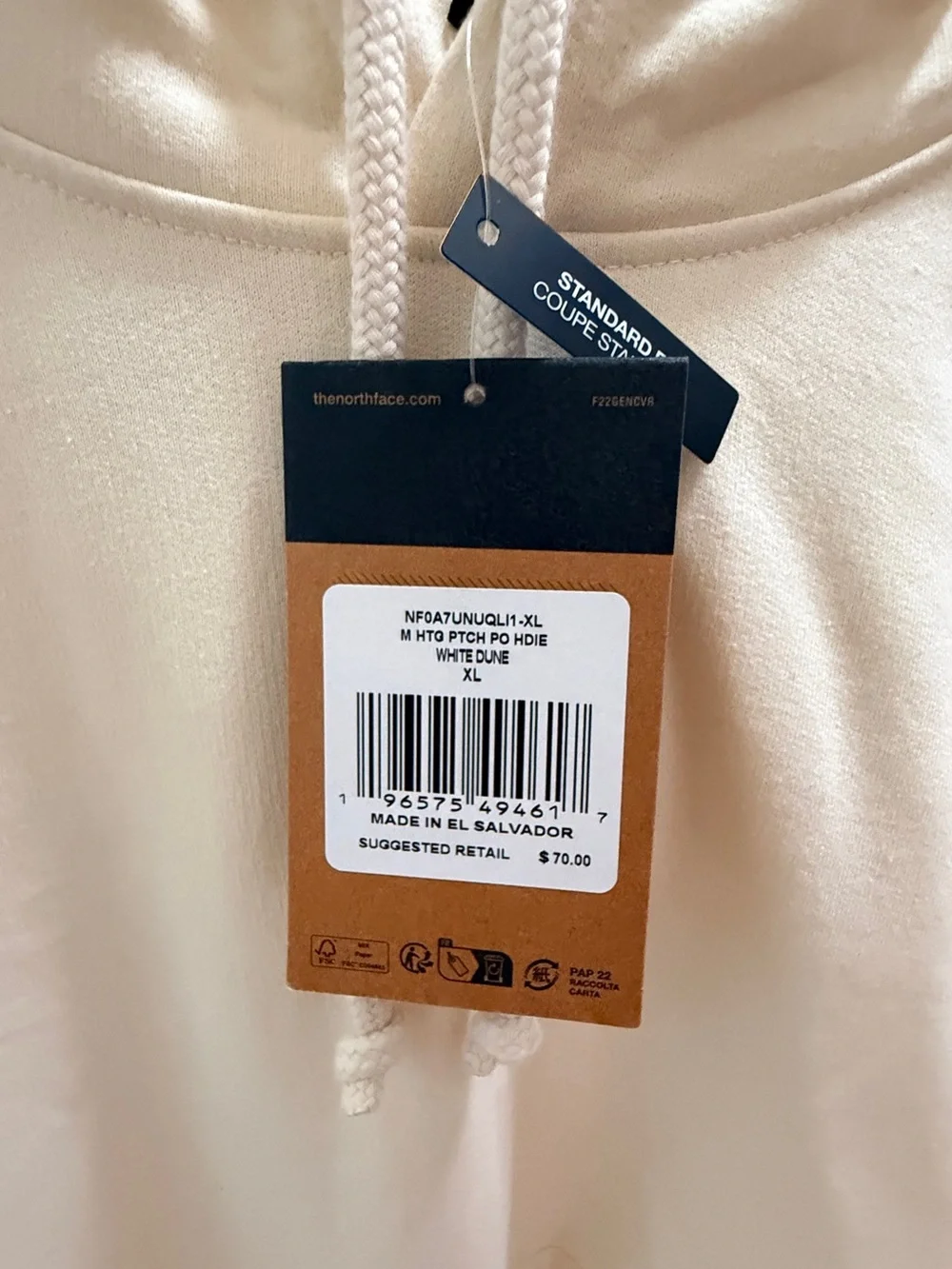 THE NORTH FACE Men's Heritage Patch Pullover Hoodie White Dune Size XL NWT